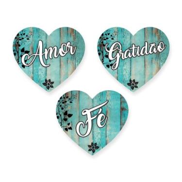 Imagem de Kit 3 Placas Decorativas Fé Amor Gratidão MDF Corte Laser - Vintage De