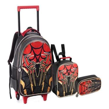 Imagem de Kit Mochila Rodinha Lancheira Estojo Homem Aranha Miles Morales Dark S