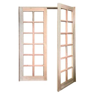 Imagem de Porta Balcão de Abrir Quadriculada Reta de Madeira Padrão Cedro Esquad