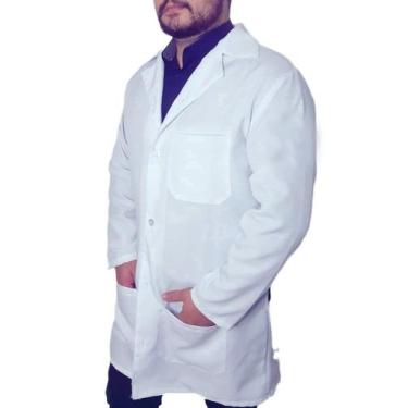 Imagem de Jaleco Masculino Gabardine  Branco Manga Longa 3 Bolsos - Confecções C