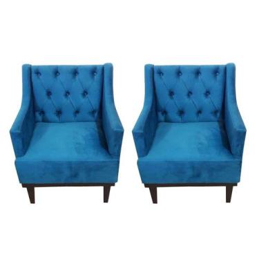 Imagem de Kit 02 Poltronas Decorativa Clássica Capitonê Suede Azul Veludo - SA M