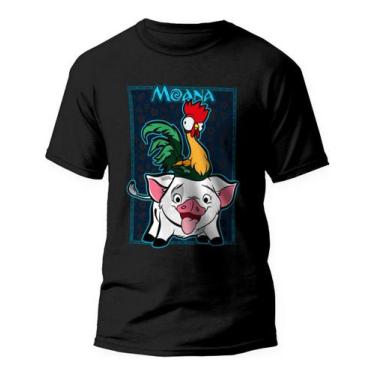 Imagem de Camiseta Galo Hei Hei E Porquinho Pua Moana 100% Algodão - Kamisetas O