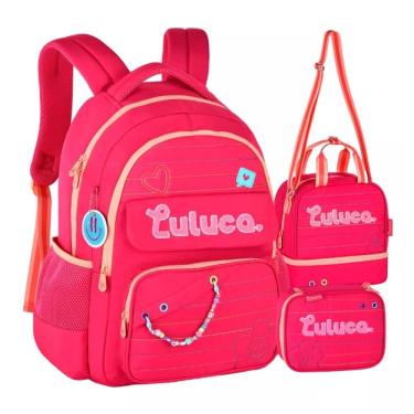 Imagem de Kit Mochila Luluca Escolar Lancheira E Estojo LU24610 Rosa