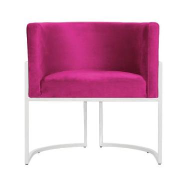 Imagem de Poltrona Decorativa Luana Veludo Rosa Pink Base Branca Mz Decor - Mazz
