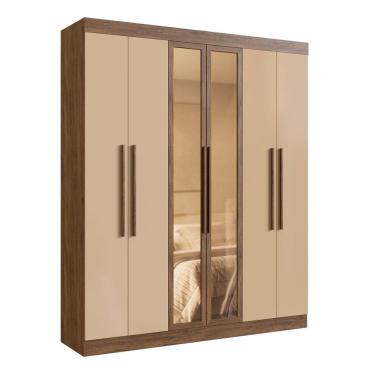 Imagem de Guarda Roupa Casal 100% Mdf Malibu 6 Portas 2 Gavetas Castanho/Nude