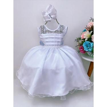 Imagem de Vestido infantil branco com renda cinto pérolas princesas - giovanella