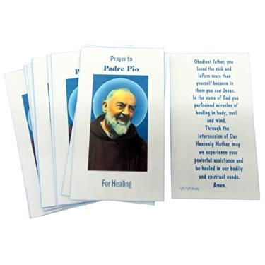 Imagem de Westmon Works St Pio Holy Card Pacote a granel Cartões mais grossos com imagem de Saint e Padre Pios Prayer na parte de trás Feito nos EUA, conjunto de 10