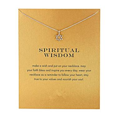 Imagem de HUNO Dainty Lucky Elephant Horseshoe Clavícula Chaveiro Anjo Asa Hexagram Colar com Pingente Estrela Amizade Joia BFF