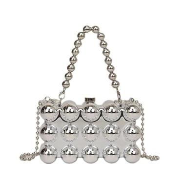 Imagem de Simcat Bolsa feminina dourada clutch com contas para festa de casamento, coquetel, banquete diário, Prata