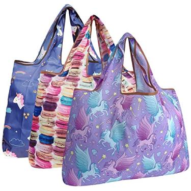Imagem de allydrew Sacola de compras grande dobrável de nylon reutilizável, pacote com 3, Unicórnios e Pegasus, 3 Pack, Sacolas de compras reutilizáveis de nylon grandes dobráveis, pacote com 3