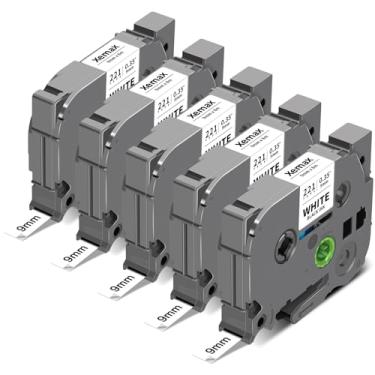 Imagem de XemaX Pacote com 5 fitas adesivas 9 mm 0,9 cm compatível com Brother Tze-221 Tze221 Tz-221 preto sobre branco P Touch Tze Tz fita de etiqueta 9 mm branco laminado para PTouch PT-D210 D200 D220 H110