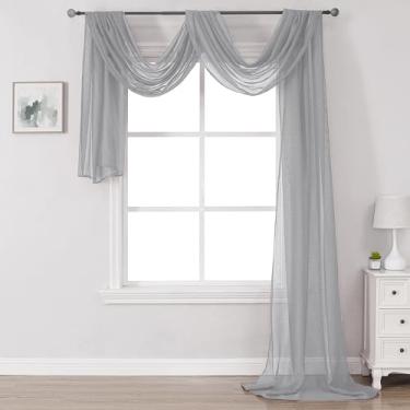 Imagem de DONREN Lenço de janela cinza para fundo - Lenço transparente macio luxuoso para adicionar às cortinas de janela para efeito aprimorado (86 x 530 cm, 1 pacote)