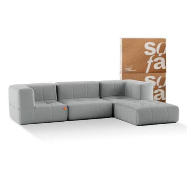 Imagem de Sofá 3 lugares Modular com Apoio Puff  Sofá na Caixa em Boucle com 4 M