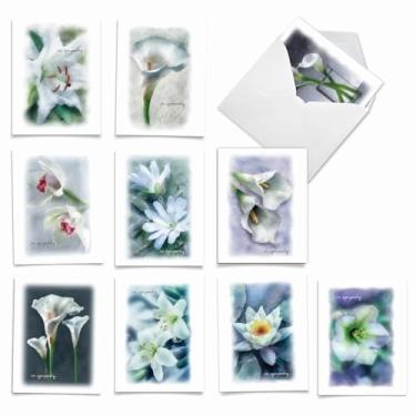 Imagem de The Best Card Company - 10 cartões de simpatia em branco (10 x 5,12 polegadas) - Flores sortidas, funeral, desculpe condolência - Blooming Memories M6598SRB