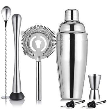 Imagem de Etens Conjunto de coqueteleira, conjunto de bar portátil kit de barman para mistura de bebidas, kit de bartending Ferramentas: coqueteleira de Martini de aço inoxidável, socador, jigger, dosador, colher misturadora, receita, bolsa de transporte