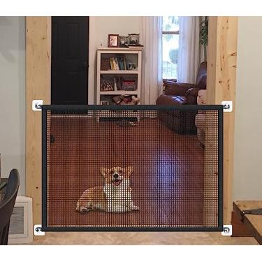 Imagem de LWFCOEE Portões para Cães para A Casa, Portões Mágicos Portáteis para Animais de Estimação para Portas, Escadas, Cerca de Segurança de Malha Durável Sem Perfuração para Filhotes, 4 (, Preto)