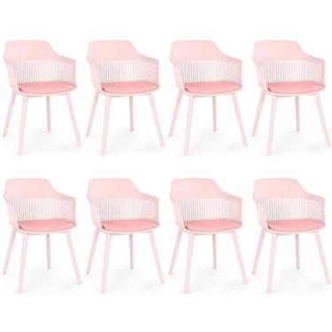 Imagem de Kit 8 Cadeiras De Jantar Estofada Marcela - Rosa