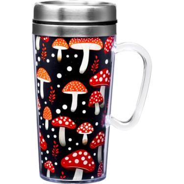Imagem de Spoontiques Caneca de viagem de acrílico com isolamento de cogumelo com alça - Parede dupla de 400 ml com tampa de viagem com trava deslizante