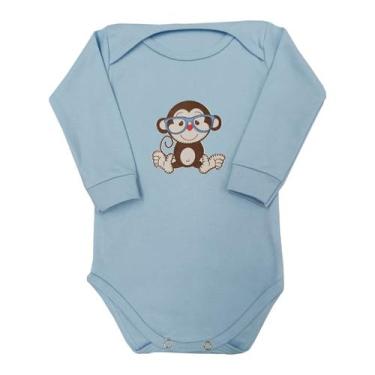 Imagem de Body Bebê Manga Longa Macaco de Óculos  - Mellane Baby, M, Azul bebê