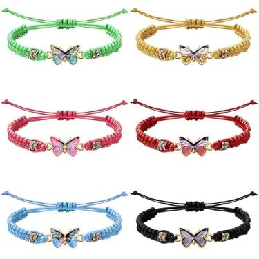 Imagem de 6 peças de pulseira de borboleta colorida 3D ajustável para mulheres, adolescentes, meninas, lembrancinhas de festa de fadas, Free size, Nylon, Sem pedras preciosas