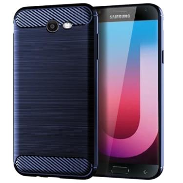 Imagem de GTBDEKI Capa para Galaxy J7 2017/J7 V 2017/J7 Perx/Galaxy Halo/J7 Sky Pro, capa traseira de silicone fino à prova de choque de fibra de carbono para Samsung Galaxy J7 2017 azul