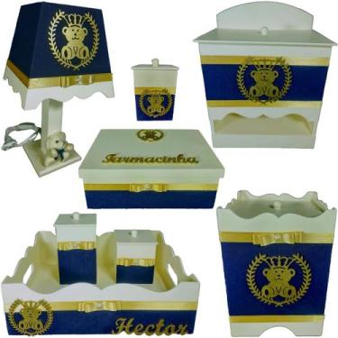 Imagem de Kit Higiene bebê Mdf menino 8 peças - AZUL MARINHO COM CREME DE URSINH
