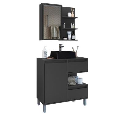 Imagem de Gabinete 80 Cm Espelheira E Cuba Preta Cj2001 Grafite Faem Grafite