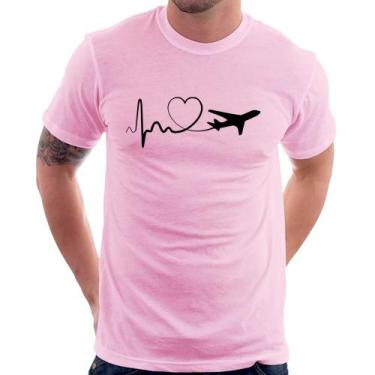 Imagem de Camiseta Avião Batimentos Cardíacos Coração - Foca na Moda, Rosa bebê,