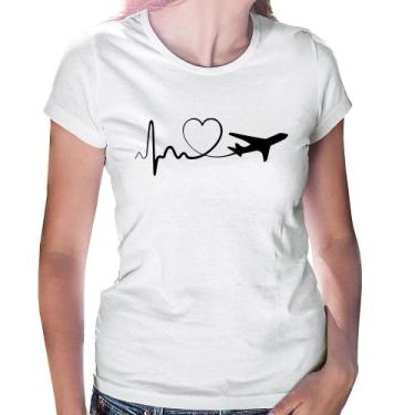 Imagem de Baby Look Avião Batimentos Cardíacos Coração - Foca na Moda, Branco, P