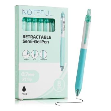 Imagem de NOTEFUL Caneta retrátil semigel, ponta fina de 0,7 mm, aderência confortável premium para planejador de escrita suave e material escolar (preto, 1 unidade (pacote com 8))