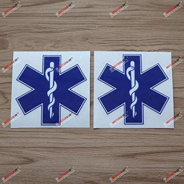 Imagem de 2 adesivos brilhantes de ambulância médica EMT Estrela da Vida Emergência Ambulância Médica Vinil Carro