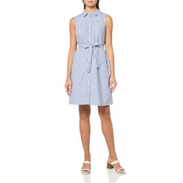 Imagem de Tommy Hilfiger Vestido feminino sem mangas com laço, Azul marina/branco brilhante, 44