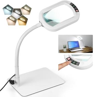 Imagem de Veemagni Lupa Retangular 10X Com Luz E Suporte, Luminária De Mesa Led Com Pescoço De Ganso Flexível, 5 Modos De Cor, Regulável Continuamente, Lupa Viva-Voz Para Leitura, Pintura, Trabalho De Perto -