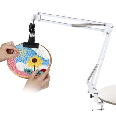 Imagem de Zuaooz Suporte Ajustável Para Ponto Cruz Com Suportes Para Bastidor De Bordado, Suporte De Bordado De Metal Para Costura À Mão, Ideal Para Suprimentos De Ponto Cruz E Bastidores De Bordado (Branco)