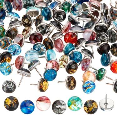 Imagem de PH PandaHall 100 peças, 50 estilos, pinos de pressão ondulados de folha, tachas decorativas de 10 mm, pinos de parede meio redondos de ferro para mapa de cortiça, quadro de avisos, calendário, foto,