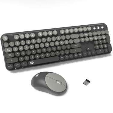 Imagem de FOPETT Combo de teclado e mouse sem fio de 2,4 GHz com botão interruptor - teclado de tamanho completo - compatível com Windows/laptop/PC/notebook/Smart TV - cinza colorido