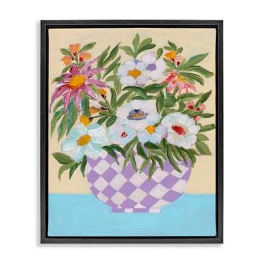 Imagem de Stupell Industries Vaso de flores quadriculado preto flutuante em tela emoldurada design de arte de parede por Nikita Jariwala, 17 x 21