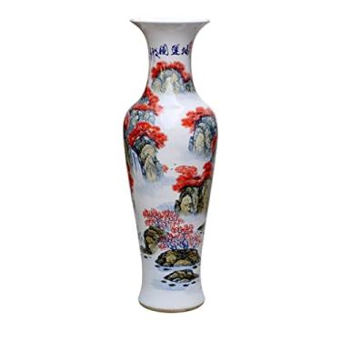 Imagem de Vaso Pintura de paisagem pintada à mão em cerâmica chinesa retrô do chão ao teto Vaso grande para decoração de sala de estar em casa Enfeites Vaso de flores