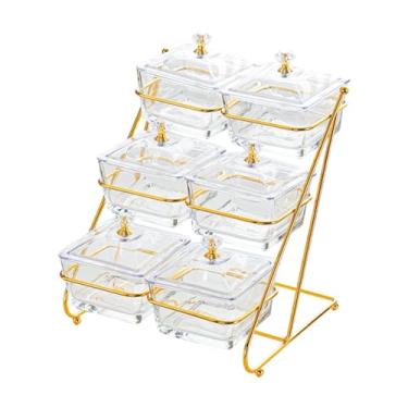 Imagem de YWJLQH SERVIÇÃO TACK com tampa, bandeja de servir dividida, 3 camadas, lanches removíveis nórdicos prato de tigelas para nozes chips home banquet party party, Claro
