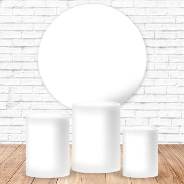 Imagem de Kit Capa para Painel Redondo 1,50m + Capa para Cilindros Branco Aniver