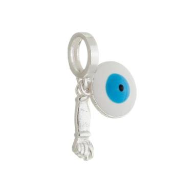 Imagem de Berloque Olho Grego azul claro prata 925 original legitima com garanti