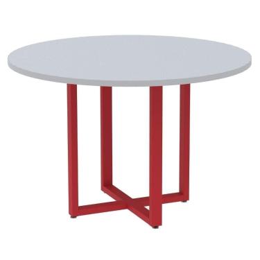 Imagem de Mesa De Reunião Redonda P25 Pandin 110 Cm (largura) Tampo Mdp Cinza Pé Aço Tubular Vermelho