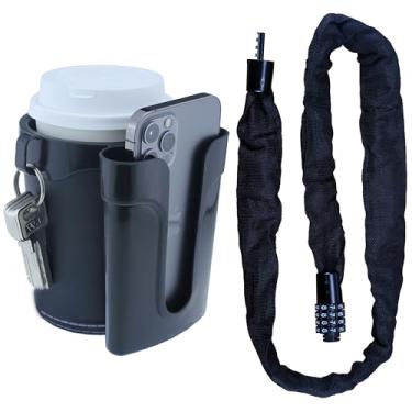 Imagem de KozyGather Conjunto 2 em 1, cadeado de corrente com senha de bicicleta e suporte de copo de bicicleta, trava de corrente de bicicleta antifurto de alta segurança e suporte de garrafa de água com