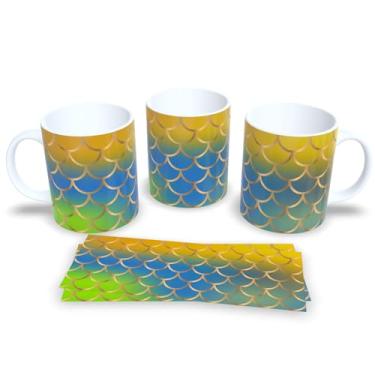 Imagem de Caneca Branca de Porcelana Personalizada Escamas de Sereias 2 (Mod.32)