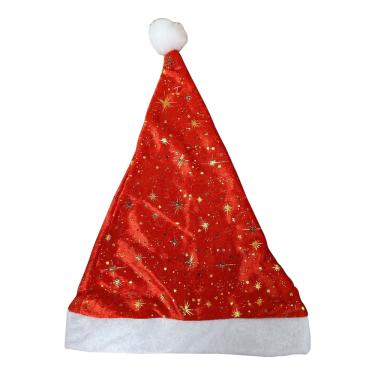 Imagem de Gorro Natalino 28x38cm Vermelho Branco e Detalhes Dourados - Festive