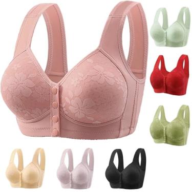Imagem de Ellymuse Daisy Bras, Lightweight, Breathable and Gathered Front Closed Push-Ups for Women, Daily Comfort Bra for Older Women(Pink,X-L)
