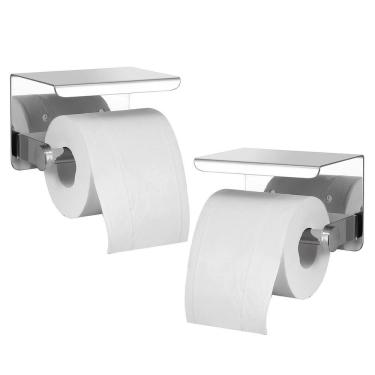 Imagem de Suporte Papel Higienico Inox Banheiro Lavabo Kit 2 unidades Prateleira Apoio Celular Porta Objeto Parede Resistente Multiuso