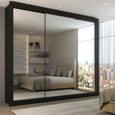 Imagem de Guarda-Roupa Casal Louise 3 Portas de Correr 4 Gavetas Espelhado Preto - Panorama Móveis