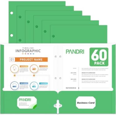 Imagem de Pastas de portfólio de dois bolsos, pacote com 60 PANDRI com 3 furos e 2 pastas de bolso para fichário de 3 anéis, pasta de arquivo de papel tamanho carta para escola, escritório, casa, negócios