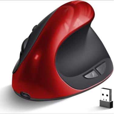 Imagem de Mouse Vertical Ergonômico Recarregável, Sem Fio 2.4G, Design Vertical para Redução da Tensão no Pulso, Vermelho e Preto